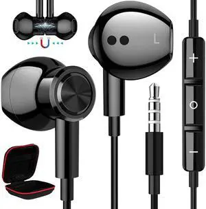 Wired & Wireless Earbuds with Microphone, Noise Cancelling Earphones Wired 3.5mm Headphones HiFi Stereo Clear Call in Ear Buds for Moto G Power Pure Samsung A03s S10 A12 Nintendo Switch MP3