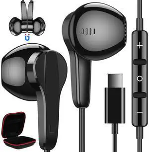 USB C Headphones for Samsung S24 Ultra S23 Fe S22+, Type C Earphones with Microphone HiFi Stereo Volume Control Magnetic in Ear Wired Earbud for iPhone 15 Pro Max Plus Galaxy Flip Fold 5 Pixel 8 7 Pr