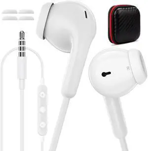 3.5mm Headphones Wired Earbuds with Microphone Noise Isolating Earphones HiFi Stereo Clear Call Volume Control Semi in-Ear Ear Buds for Moto G Power G Pure Samsung A14 S10 A12 Nintendo Switch White