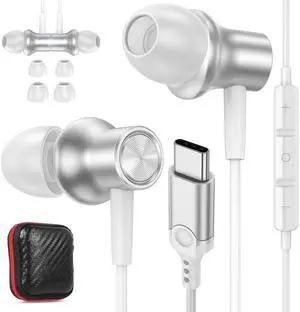 USB C Headphones for iPhone 15 Pro Max Plus iPad, Type C Earphones Noise Isolating with Mic Stereo Volume Control Android Wired Earbuds for Samsung S24 Ultra S23 Fe S22 A53 Flip 5 Pixel 8 7 Pro 6 A