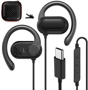 Open Ear Headphones Wired for Samsung S24 Ultra S23 Fe S22+ A35, USB Type C Earphone with Mic Over Ear Wired Earbuds with Ear Hook for iPhone 15 Pro Max Plus iPad 10 Air Pixel 8a 8 7 Pro OnePlus 12 11