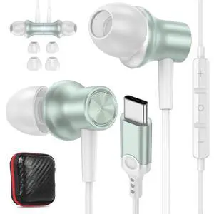 USB C Headphones for Samsung S24 Ultra S23 Fe, Type C Earphones Noise Isolating with Mic Stereo Magnetic Corded Wired Earbud for iPhone 15 Pro Max Plus iPad Galaxy A35 S22 A53 Flip 5 Pixel 8 7 Pro 6 A