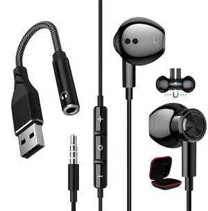 3.5mm Headphones Wired Earbuds with Microphone & USB to 3.5mm Jack Audio Adapter Noise Cancelling HiFi Stereo Clear Call Ear Buds for Moto G Power G Pure Samsung A14 S10 A12 Nintendo Switch MP3 MP4 PC