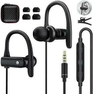 3.5mm Headphones Sport Wired Earbuds with Microphone Noise Cancelling Earphone HiFi Stereo Over Ear Buds Wired Plug in with Ear Hook for Samsung A03s A14 S10 A12 Moto G Nintendo Switch MP3 Running Fit