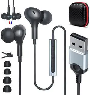 ASKUBSKU USB Headset with Microphone for PC 7.5 Ft Cable, USBA Headphones for Computer, Wired USB Earbuds with Mute in-Line Stereo Noise Canceling Call Cord Earphones for Laptop