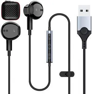 ASKUBSKU USB Earbuds with Microphone for PC, USB Headset with Mic for Computer Wired Earphones with Mute, Noise Isolating Work Office Gaming PC Headphones for Laptop