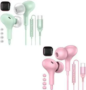 2-Pack USB C Headphones for iPhone 15 Samsung Galaxy S24 S23 S22 Ultra FE Plus Pixel 6a 7a 8 Pro Oneplus 10t