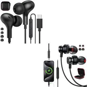 2-Pack USB C Headphones for iPhone 15 15 Plus Pro Max Samsung S24 S23 S22 S21 Pixel 8 7 6 OnePlus 10 Pro