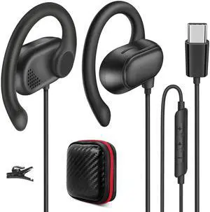 Open Ear USB-C Headphones Sports Earphones for iPhone 16 15 Plus Galaxy S25 On-Ear Wired Headset with Earhook Microphone Volume Control, Stereo Type C Headset for Samsung S24 S23 S22 S21 S20