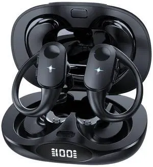 Bluetooth Headphones with Wireless Charging, Wireless Earbuds 80Hrs Playback Sport Ear Buds with Earhook LED Display Charging Case IPX7 Waterproof Earbud Deep Bass Running Earphones for iOS Android