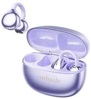 anbaole Open-Ear Bluetooth 5.4 Wireless Earphones, Hi-Fi Sound, ENC Call Noise Cancellation, Ear-Hook Bone Conduction, IPX5 Waterproof Mic, for iOS/Android (Purple)