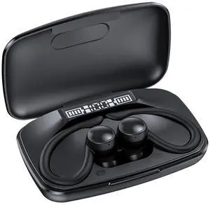 AGKG123 Bluetooth Headphones Wireless Earbuds 80Hrs Playback Sport Ear Buds with Earhook LED Display Charging Case IPX5 Waterproof Earbud Deep Bass Running Earphones for iOS Android Cellphone,Black