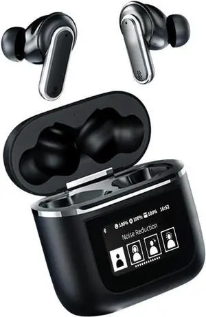 Acuvar Wireless Earbuds Bluetooth Headphones with LED Display, Stereo in Ear Noise Canceling Waterproof USB-C Headphones with Mic for iPhone Android iOS (Black)