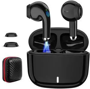 Wireless Earbuds for iPhone 16 15 Pro 14 Plus 13 XR iPad 10th Bluetooth 5.3 Headphones HiFi Stereo Sound Earphones for Google Pixel 9a 8 7 with Mic Noise Cancelling Headset Black