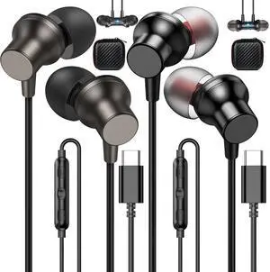 ACANDYA 2 Pack USB C Headphones with Microphone Wired USB-C Earbuds for iPhone 15 Pro Magnetic in-Ear Noise Canceling Type C Earphone Volume Control Black and Bronze