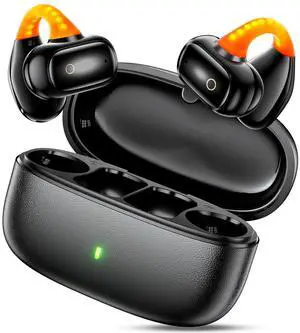 Clip-On Earbuds Open Ear Wireless Bluetooth 5.3 Bone Conduction Headphones for iPhone 16 15 Pro 14 Plus 13 XR iPad 10th Sports Headset for Samsung S21 S25 S24 S23 S22 Built-in Mic Earphones Black