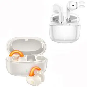 ACAGET Clip-on Open Ear Wireless Earbuds + in-Ear Wireless Headphones, Over Ear Bluetooth Earphones with Night Run LED-Light, Bluetooth 5.3 Headset Secure Fit for Small Ear, Hif Stereo Sound, White