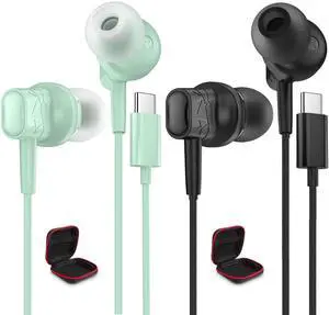 2 Pack USB C Headphones for iPad Pro iPhone 16 Pro Max 15 Plus Wired Android Headphone with HD Mic Noise Canceling HiFi Stereo Small in Ear Type C Earphones for Samsung Galaxy S25 Ultra S24 A56 A36