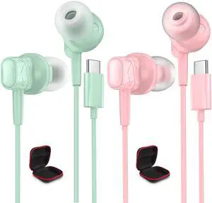 2 Pack Lightweight USB C Earbuds for iPhone 16 Pro Max 16e 15 Plus Wired Headphones with Mic for Girls Women Kids Cute Small in Ear Noise Isolating Magnetic Type C Earphone for iPad Pro Samsung Google