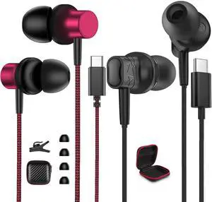 2 Pack USB C Headphones for iPad Pro Air iPhone 16 Pro Max 15 Plus Wired Android Headphone with Mic Noise Canceling HiFi Stereo Small in Ear Type C Earphones for Samsung Galaxy S25 Ultra S24 A56 A36