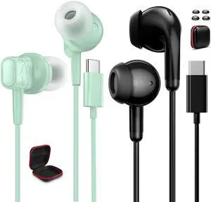 2 Pack Type C Headphones for iPhone 16 Pro Max 15 Plus Wired Earbuds with HD Mic for iPad Pro Air A16, Lightweight Small Ear Type C Earphones for Samsung Galaxy S25 Ultra S24 S23 A36 A26 Pixel 9 Pro