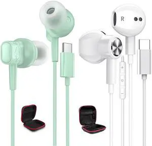 2 Pack USB C Headphones for Samsung Galaxy S25 S24 FE S23 S22 Ultra Wired Earbuds for iPhone 16 Pro Max 15 Plus Type C Earphones with Carrying Case Magnetic HiFi Stereo Headset for Samsung A35 A54 5G