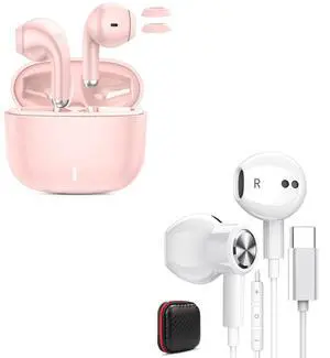 Ture Wireless Headphones & Magnetic Type C Earphones for iPhone Samsung Google, Bluetooth 5.3 ENC Noise Canceling Stereo Headphone for Android iPhone, Wired USB C Earbuds with Mic for Galaxy S24 Ultra