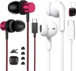 2 Pack USB C Headphones for Samsung Galaxy A56 A54 A36 S25 Ultra S24 S23 S22 S21 Wired Earbuds with Mic for iPad Pro Air A16 Mini 7 Lightweight Small Ear Type C Earphones for iPhone 16 Pro Max 15 Plus