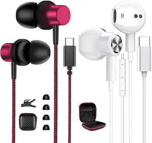 2 Pack USB C Headphones for Samsung Galaxy S25 S24 FE S23 S22 Ultra Wired Earbuds for iPhone 16 Pro Max 15 Plus Type C Earphones with Carrying Case Magnetic HiFi Stereo Headset for Samsung A35 A54 5G