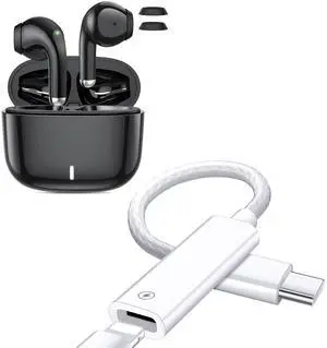 Wireless Headphones + USB C to Old iPhone Cable Adapter, Bluetooth 5.3 Earbuds Noise Canceling Earphones with Microphone & 12cm USB Type C Male to Female Old iPhone Charging & Data Transfer Cord