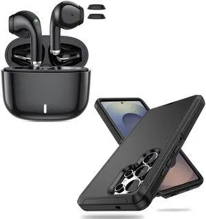 ACAGET Wireless Headphones + Samsung Galaxy S25 Ultra Shockproof Case Black, Noise Canceling Wireless Bluetooth 5.3 Earbuds & Dual Layer Rugged Protective Phone Cases for Galaxy S25 Ultra 5G