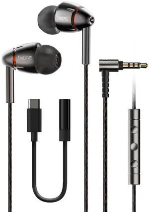 1MORE in-Ear Headphones Hi-Res Audio, Quad Driver Wired Earbuds with 3.5mm Jack, Deep Bass Stereo Sound, Built-in Microphone/Remote, 8 Ergonomic Fit Ear Tips, Tangle-Free Cable, Silver/Gray