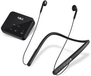 1Mii Wireless Headphones for TV, Wireless Neckband Earbuds for TV Watching for Seniors with Transmitter, No Audio Delay, Auto-Pair, Plug n Play, 3,5mm AUX/RCA/Optical,Lightweight and Comfortable