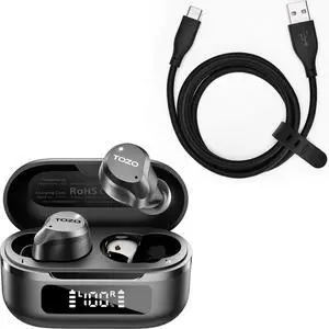 TOZO Hybrid Active Noise Cancelling Wireless Earbuds, USB-C to USB-A Charging Cable HT2 T6 T10 A1 T12 A3 A2 OpenEgo OpenBuds NC2 NC7 NC9 Earbuds