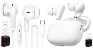 Wireless Earbuds Bluetooth 5.4 Headset HiFi Bass Stereo Noise Canceling in-Ear Headphone Wired Earbuds USB C Headphone for iPhone 16e 16 Pro Max 15 Plus Noise Canceling HiFi Bass Stereo In-ear Headset