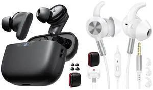 TOPAUX True Wireless Earbuds HiFi Bass Bluetooth 5.4 Headset 3.5mm Wired Earbuds Secure Wingtip Noise Canceling in-Ear Headphone with Mic for Steam Deck Chromebook PC Computer Corded Jack Earphone