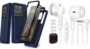 TOPAUX for Moto Edge 2025 Case Multi-Layer Heavy Duty Full Body Drop Protection Impact Resistant Soft Skin Anti-Shock Protective Hard Shell, 3.5mm Wired Earbud in-Ear Headphone with Mic