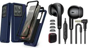 TOPAUX for Moto Edge 2025 Case Multi-Layer Heavy Duty Full Body Drop Protection Impact Resistant Soft Skin Anti-Shock Protective Hard Shell, 3.5mm Wired Earbud in-Ear Headphone with Mic