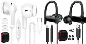 TOPAUX Wired Earbuds USB C Headphone USB Headphone Over-Ear Hook 2.5M 8.2FT Computer Headset Mute Mic USB A Earphone in-Ear Noise Cancel Wired Earbuds for MacBook for Chromebook Notebook for Teams