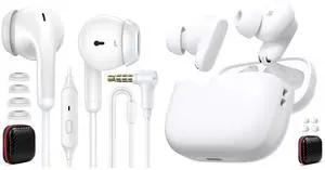 Wireless Earbuds Bluetooth 5.4 Headset HiFi Bass Stereo Noise Canceling in-Ear Headphone 3.5mm Wired Earbud Noise Canceling in-Ear Jack Headphone with Mic for Steam Deck Chromebook School Computer PC