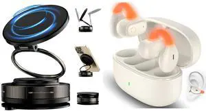 Wireless Earbuds Open Ear Clip On Bluetooth Headset Bass Stereo Over Ear Arc Sports Earphone LED Cordless In-Ear Game Headphone for MagSafe Car Mount 360° Rotation Magnetic Adjustable Dashboard Windsh