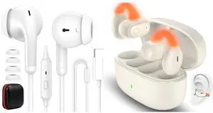 TOPAUX Wired Earbuds USB C Headphone Wireless Earbuds Open Ear Clip On Bluetooth Headset Bass Stereo Over Ear Arc Sports Earphone LED Cordless in-Ear Game Headphone for iPhone 16e 16 Pro Max 15 14 fo