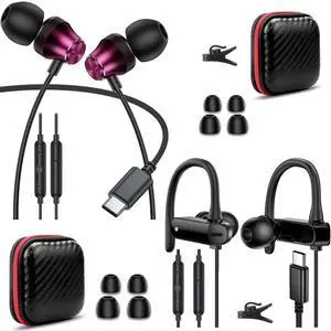 2 Pack USB Type C Headphone for iPad Mini Laptop School Kid Wired Earbuds for iPhone 16 Pro Max 15 Plus for Samsung S24 FE S23 S22 S21 in-Ear Noise Canceling Android Earphone with Mic Volume Control