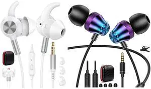 2 Pack 3.5mm Earbuds Wired Earphone for Moto G Stylus Play Pure Chromebook PC School Laptop in-Ear Noise Canceling Soft Airplane Headset 3.5 MM Jack Headphone for Samsung A42 A32 A15 A14 A13 A12 5G