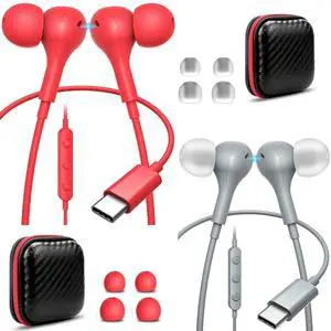 2 Pack USB C Headphone Magnetic Ergonomic in-Ear Wired Earbuds for iPhone 16 Pro Max 15 Plus for iPad School Kid Adult Laptop Headset with Mic Noise Canceling Type C Earphone for Samsung S24 FE S23