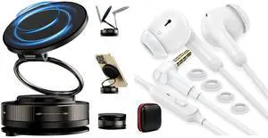 TOPAUX Wired Earbuds 3.5mm Right Angle Ear Bud for Chromebook PC School in-Ear Noise Canceling Eartip 3.5mm Jack Earphone for MagSafe Car Mont 360° Rotation Magnetic Adjustable Dashboard Windshield