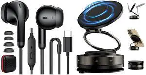 TOPAUX Wired Earbuds USB C Headphone for iPhone 16e 16 Pro Max 15 Plus Noise Canceling HiFi Bass Stereo in-Ear Headset Type C Earphone for MagSafe Car Mount 360° Rotation Magnetic Adjustable