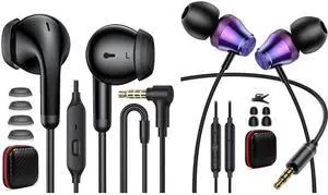 2 Pack 3.5mm Earbuds Wired Earphone for Moto G Stylus Play Pure Chromebook PC School Laptop in-Ear Noise Canceling Soft Airplane Headset 3.5 MM Jack Headphone for Samsung A42 A32 A15 A14 A13 A12 5G