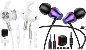 2 Pack 3.5mm Earbuds Wired Earphone for Moto G Stylus Play Pure Chromebook PC School Laptop in-Ear Noise Canceling Soft Airplane Headset 3.5 MM Jack Headphone for Samsung A42 A32 A15 A14 A13 A12 5G