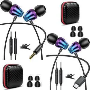 3.5mm Jack Headphone for iPhone 6 6s for Chromebook Laptop School Kid Adult, USB C Headphone Sleek Ergonomic Wired Earbuds for iPhone 16 Pro Max 15 Plus School Kid Adult Laptop in-Ear Noise Canceling